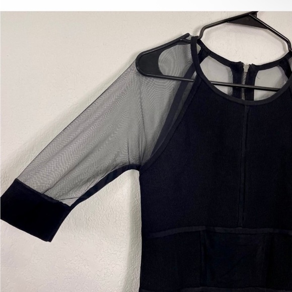 All Saints Black Midi Dress with Mesh Sleeves - Picture 4 of 8